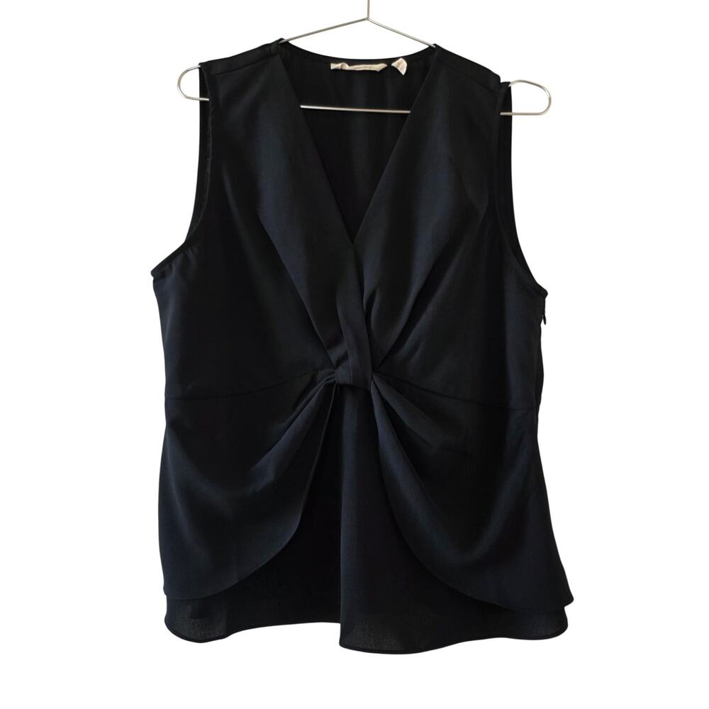 Soft Surroundings Sleeveless Blouse Womens Large Black Twist Front Draped Top
